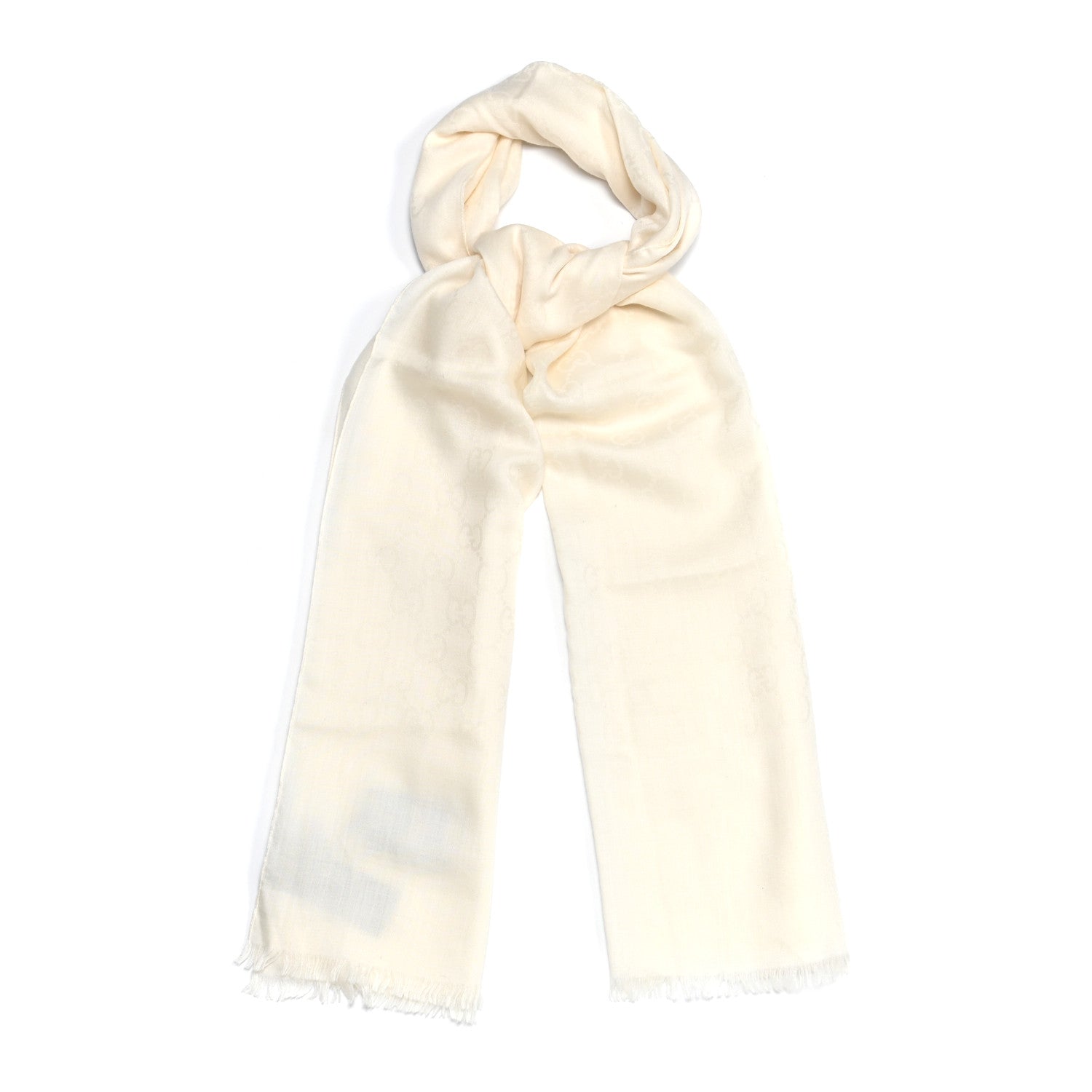 Gucci Wool Silk GG Monogram GGNat Plus Scarf White 1 of 5
