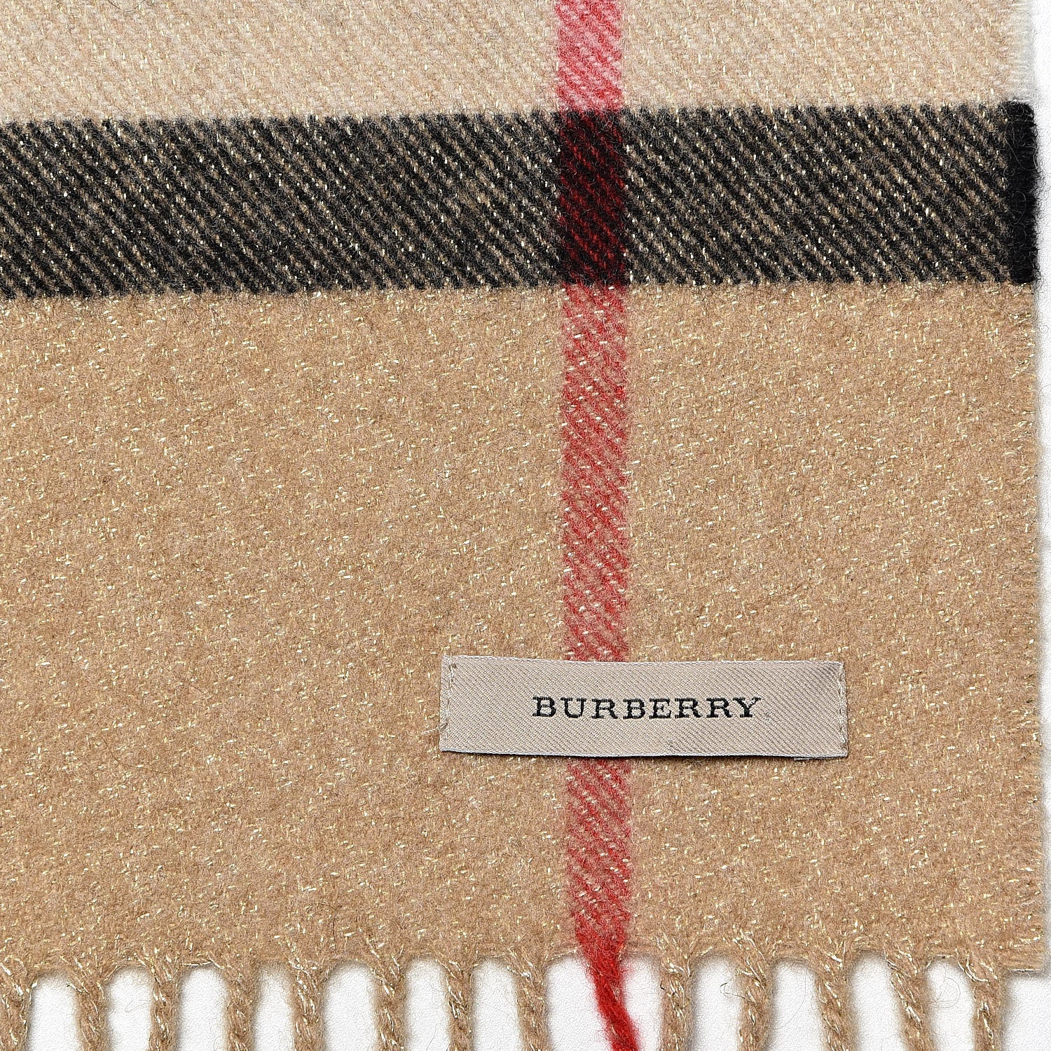 Burberry Metallic Cashmere Giant Check Fringe Scarf Archive Beige 5 of 5