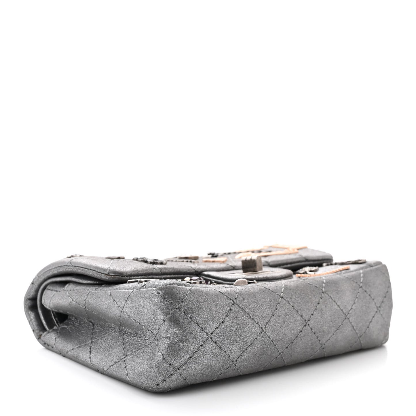 Metallic Calfskin Quilted Lucky Charms 2.55 Reissue 224 Flap Dark Silver