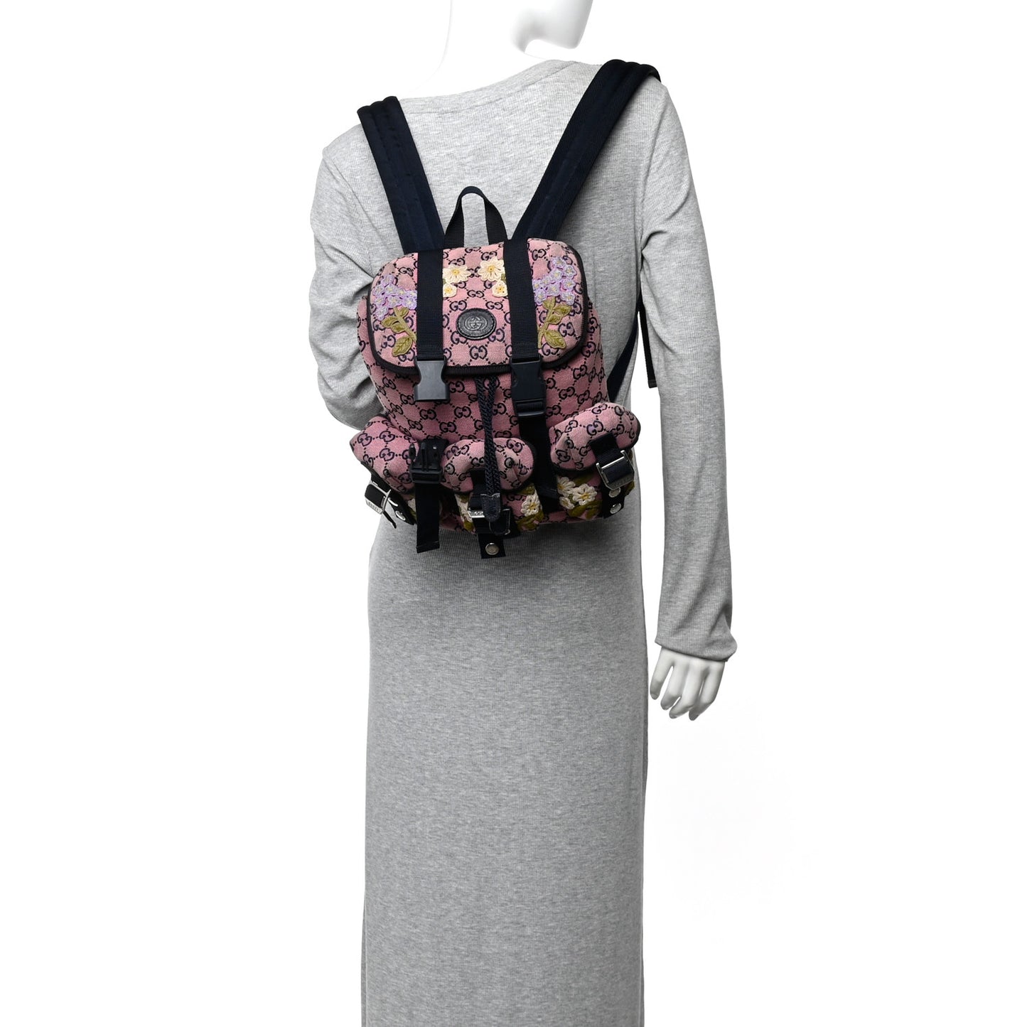 Monogram Multicolor Floral Embroidered Large Retro Interlocking G Three Pocket Backpack Pink Blue Multicolor