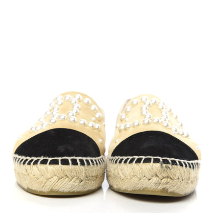 Chanel Suede Pearl CC Espadrilles 35 Beige Black 2 of 13