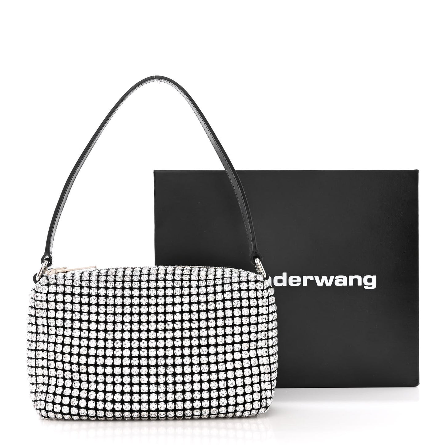 Mesh Crystal Rhinestone Mini Heiress Pouch Black Silver