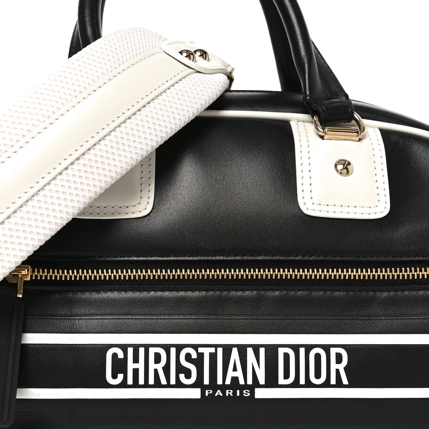 Calfskin Small Dior Vibe Zip Bowling Bag Black White