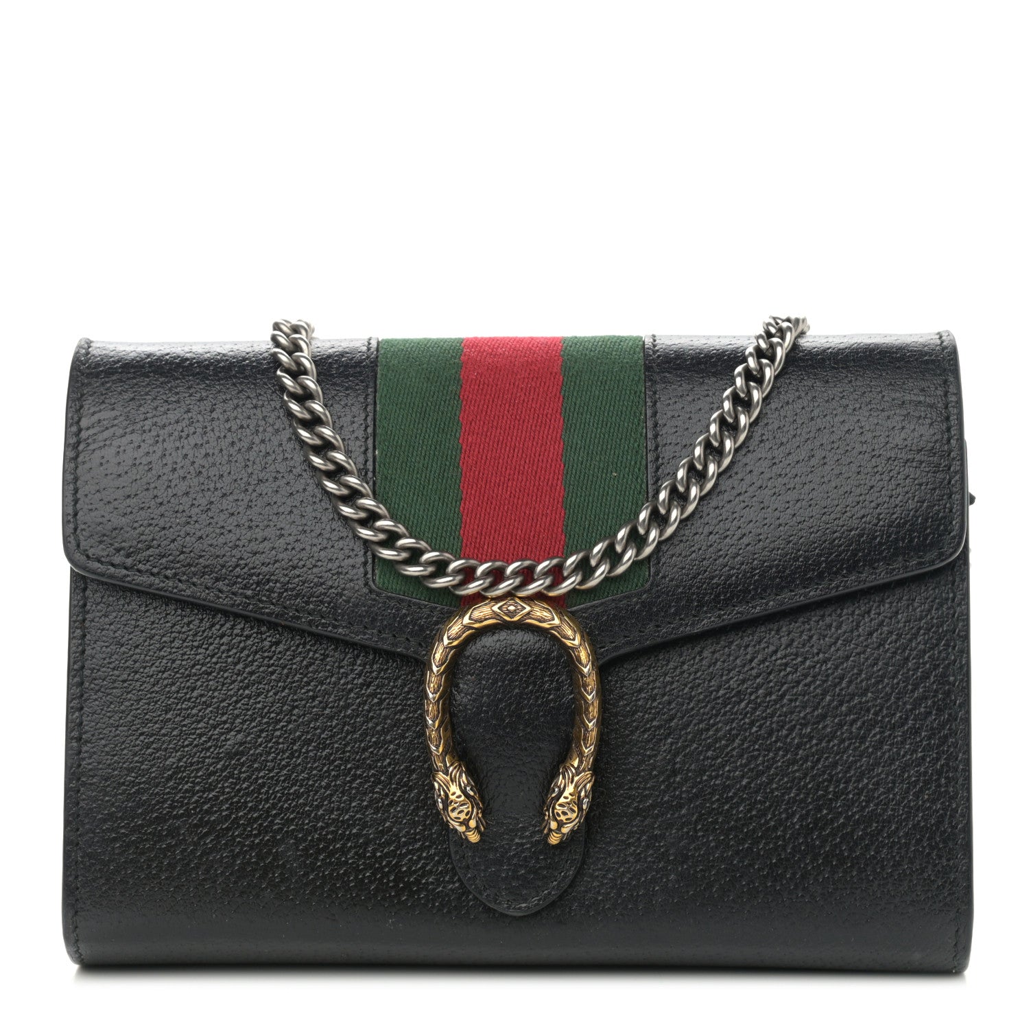 Gucci Calfskin Web Mini Dionysus Chain Wallet Black 1 of 13