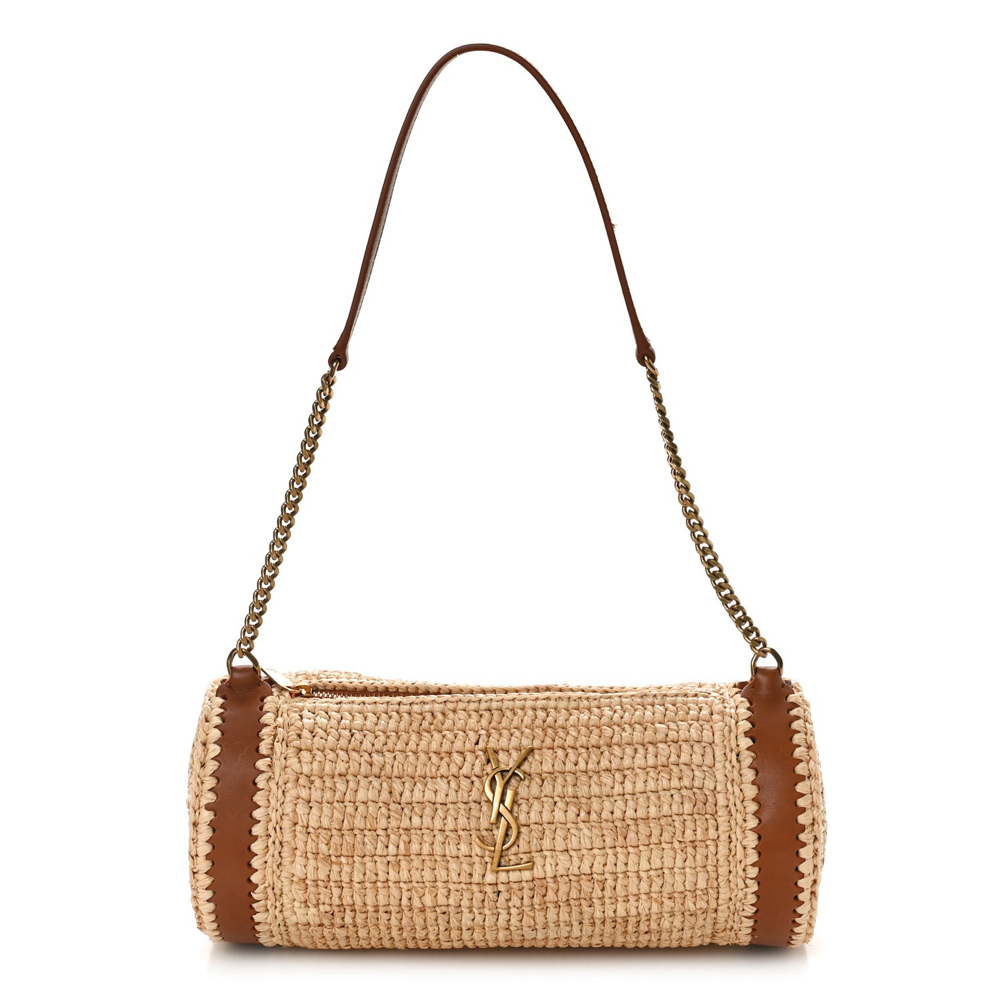 Raffia Monogram Cassandre Small Cylindric Bag Natural Brick