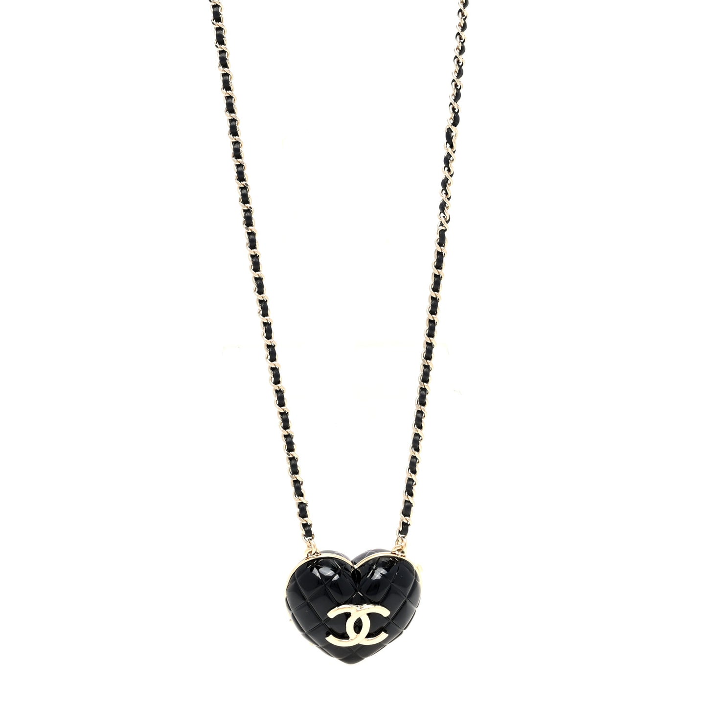 Resin CC Heart Crossbody Locket Necklace Gold Black