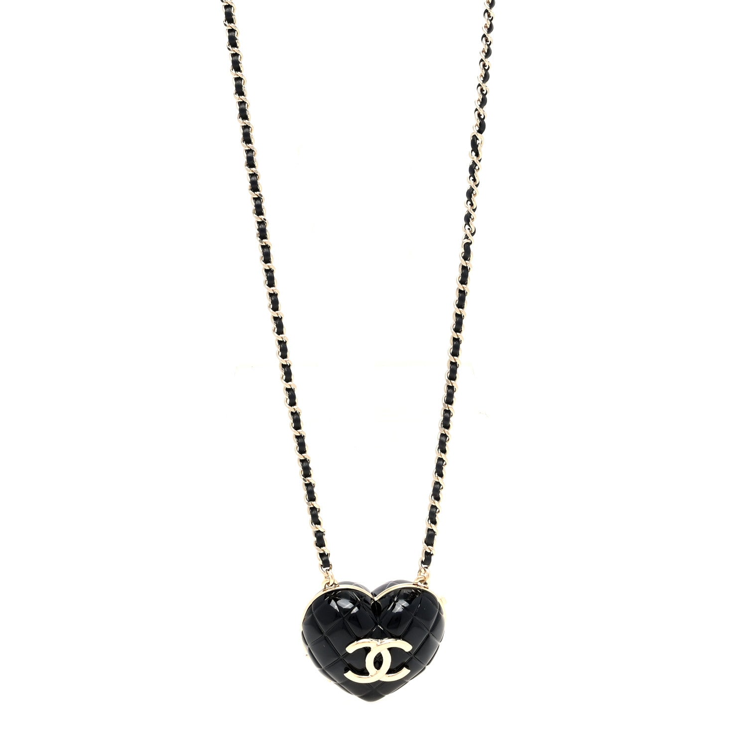 Chanel Resin CC Heart Crossbody Locket Necklace Gold Black 1 of 6