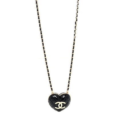 Chanel Resin CC Heart Crossbody Locket Necklace Gold Black 1 of 6