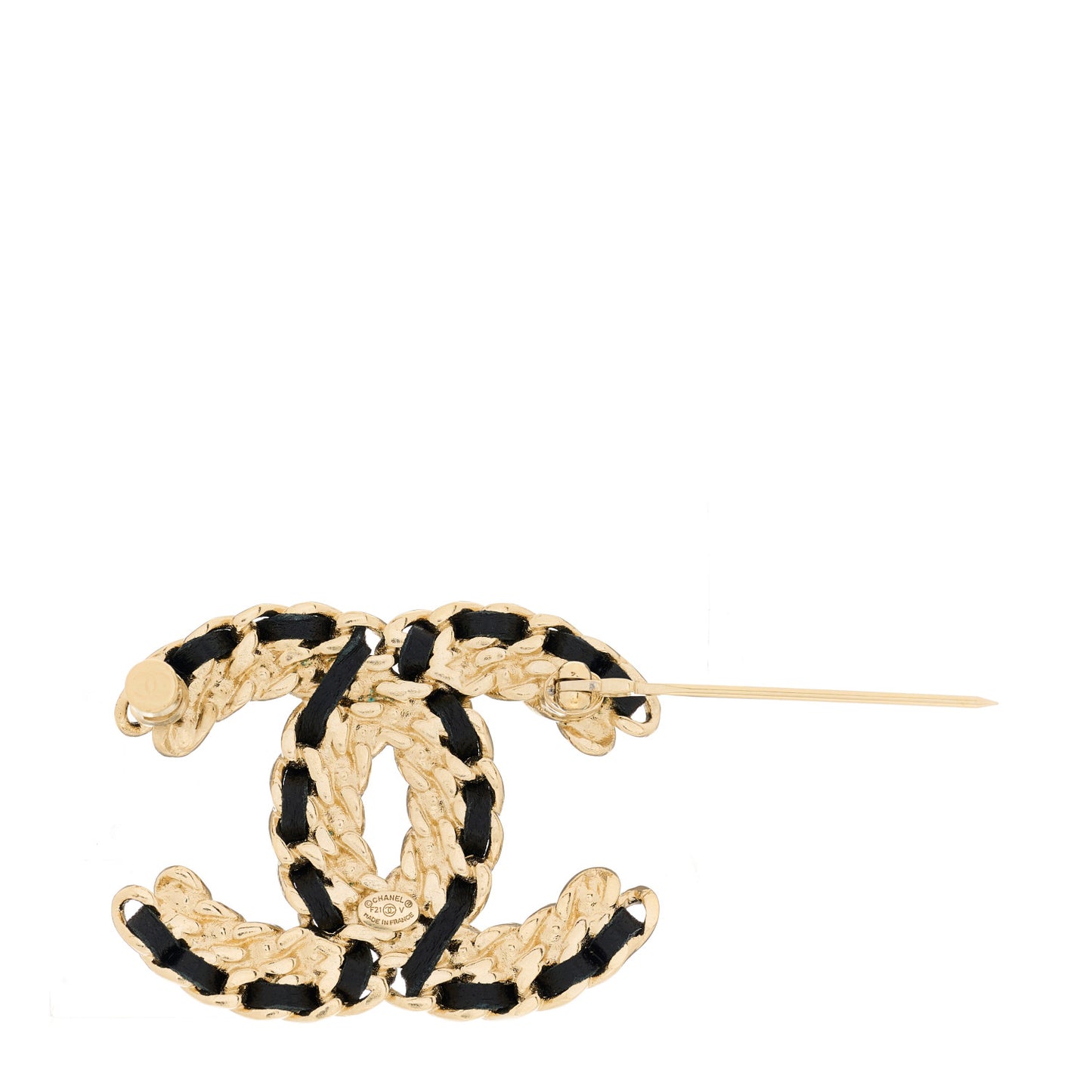 Lambskin Crystal Vintage Allure CC Chain Brooch Black Gold
