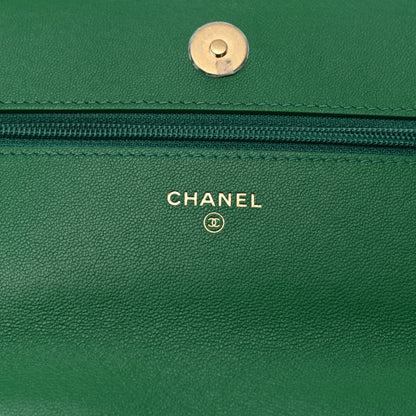 Chanel Shiny Lambskin Quilted Chanel 19 Wallet On Chain WOC Green 6 of 12