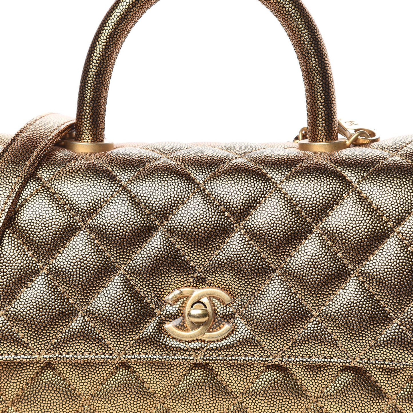 Metallic Caviar Quilted Mini Coco Handle Flap Gold