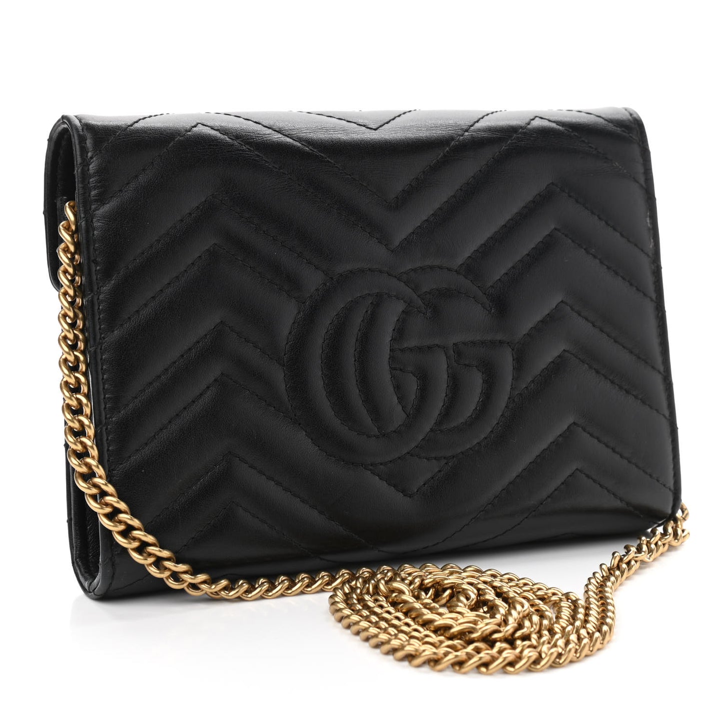 Calfskin Matelasse GG Marmont Chain Wallet Black