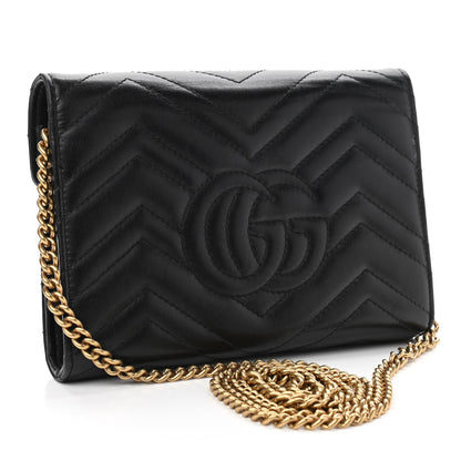 Gucci Calfskin Matelasse GG Marmont Chain Wallet Black 3 of 13