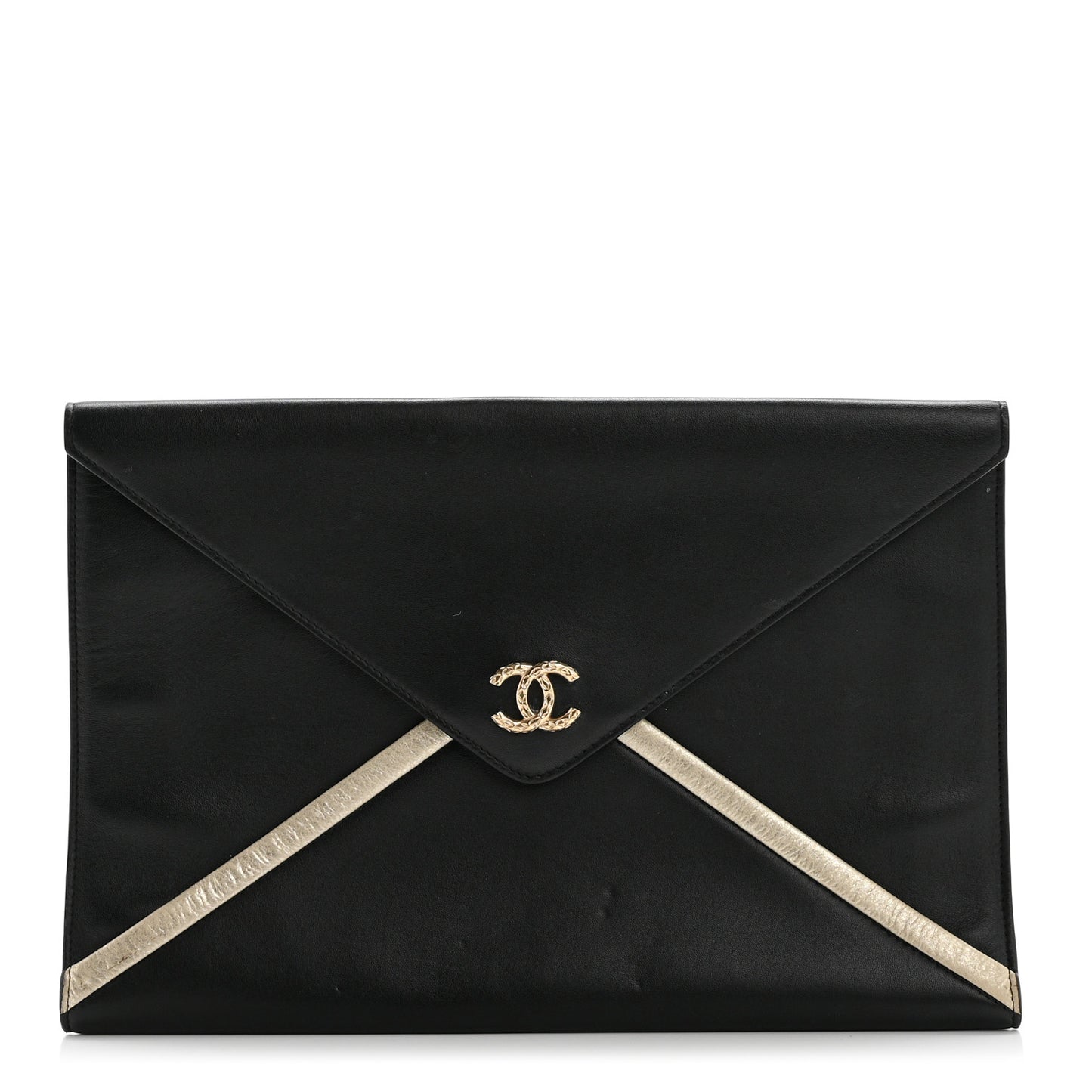 Lambskin Cocomail Envelope Clutch Black Light Gold