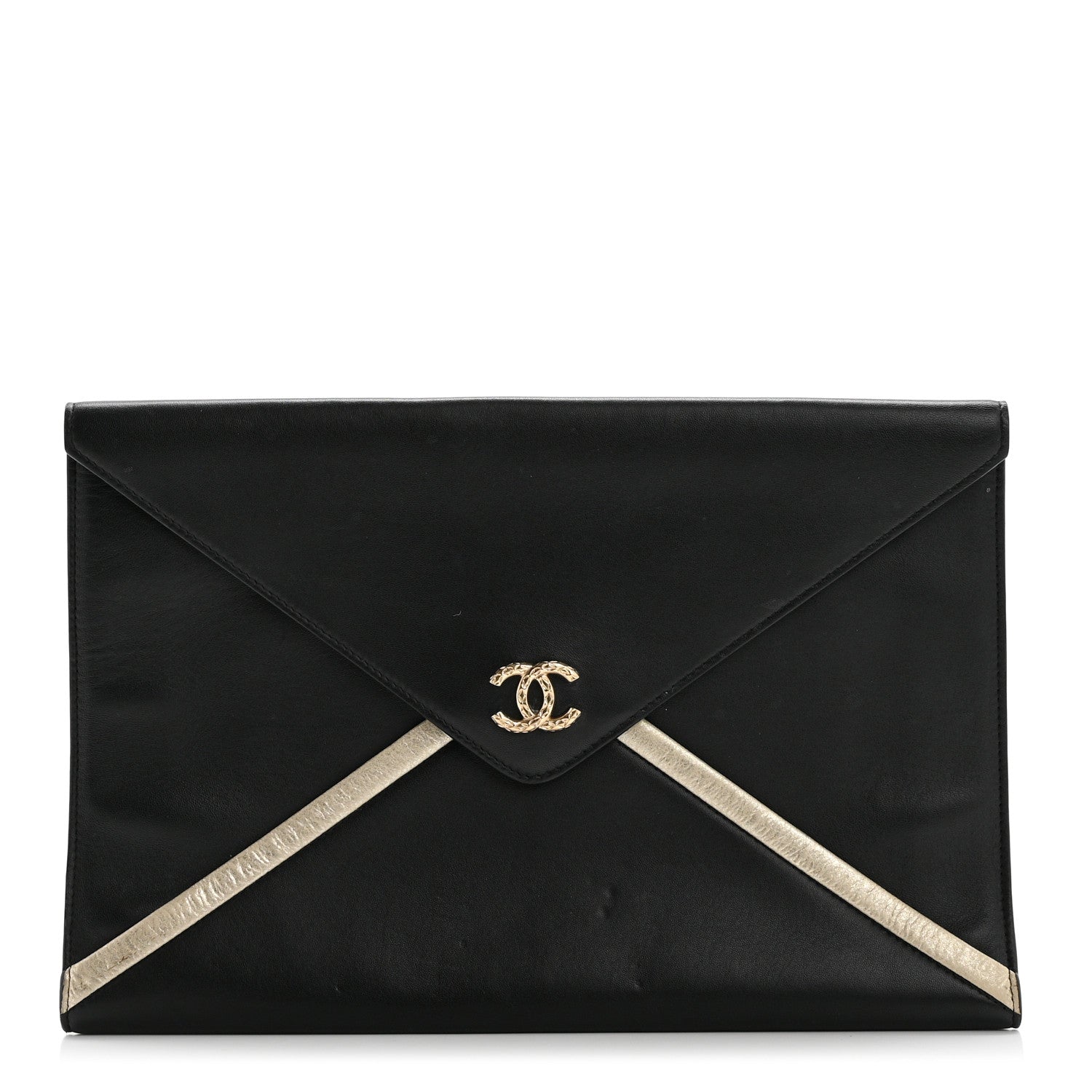 Chanel Lambskin Cocomail Envelope Clutch Black Light Gold 1 of 8