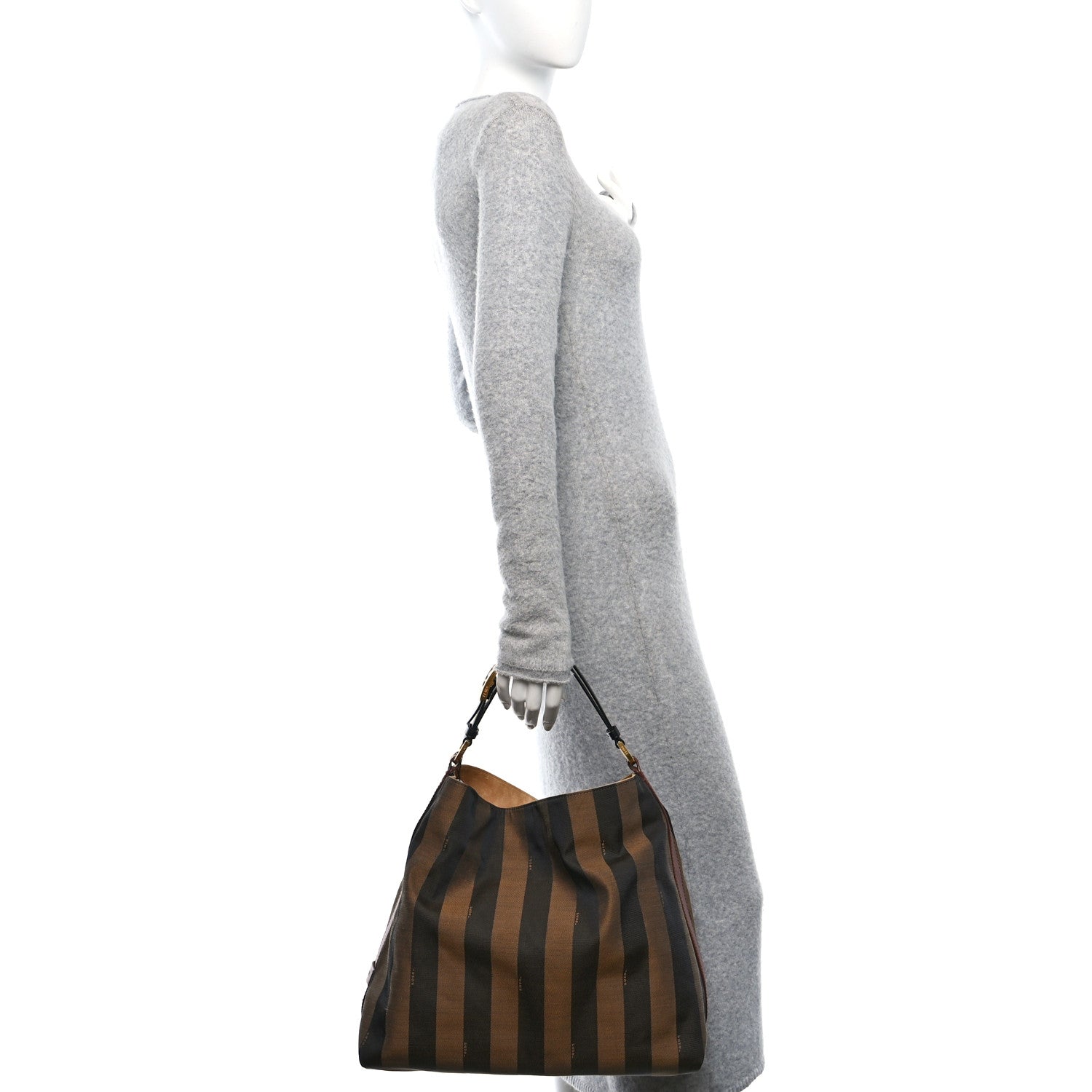 Fendi Pequin Cuoio Vegetale Large Hobo Tobacco Black Cuoio 3 of 11