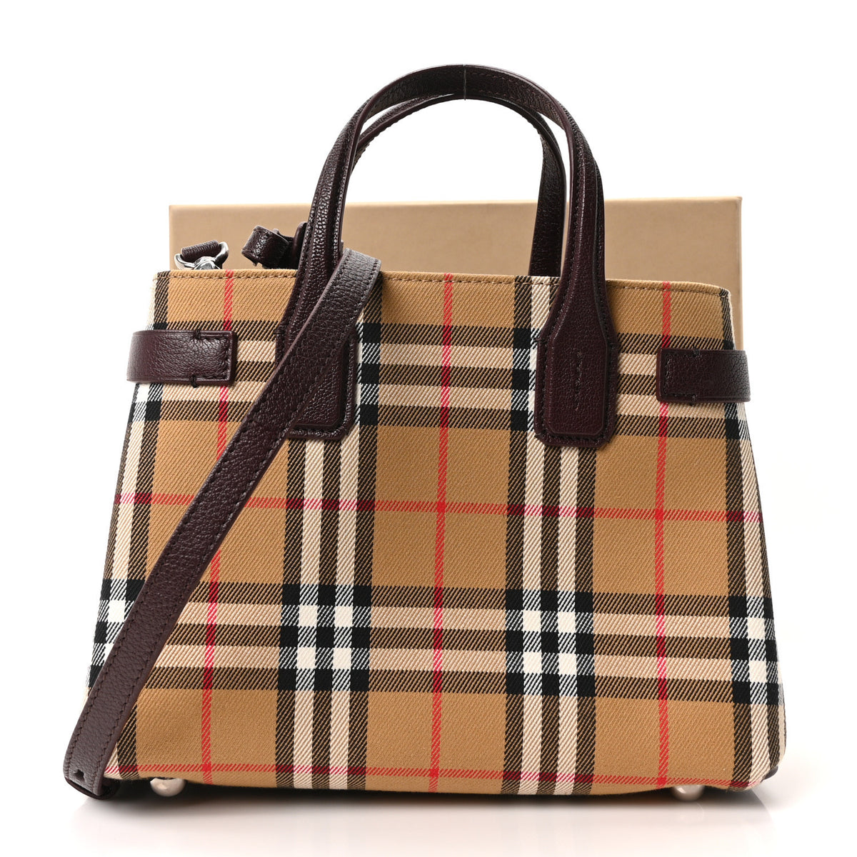 Goatskin Vintage Check Small Banner Tote Deep Claret