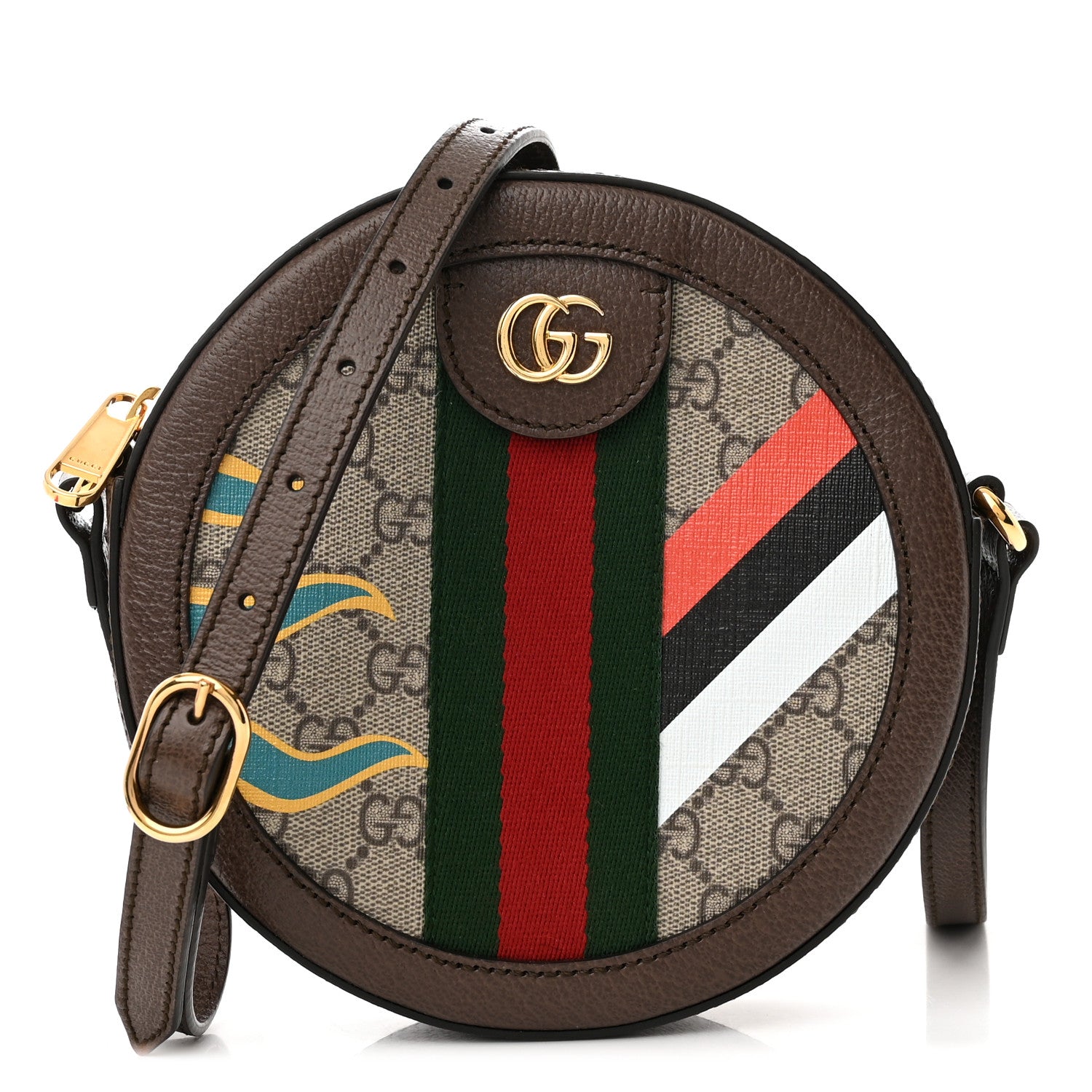 Gucci GG Supreme Monogram Equestrian Web Mini Ophidia Round Shoulder Bag Brown 1 of 11