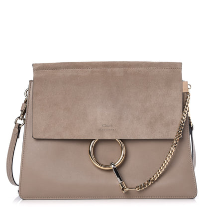Chloe Calfskin Suede Medium Faye Shoulder Bag Motty Grey 1 of 9