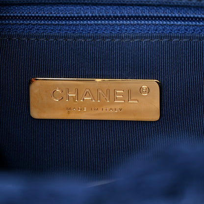 Chanel Cotton Canvas Quilted Medium 19 Flap Navy Blue 6 of 12