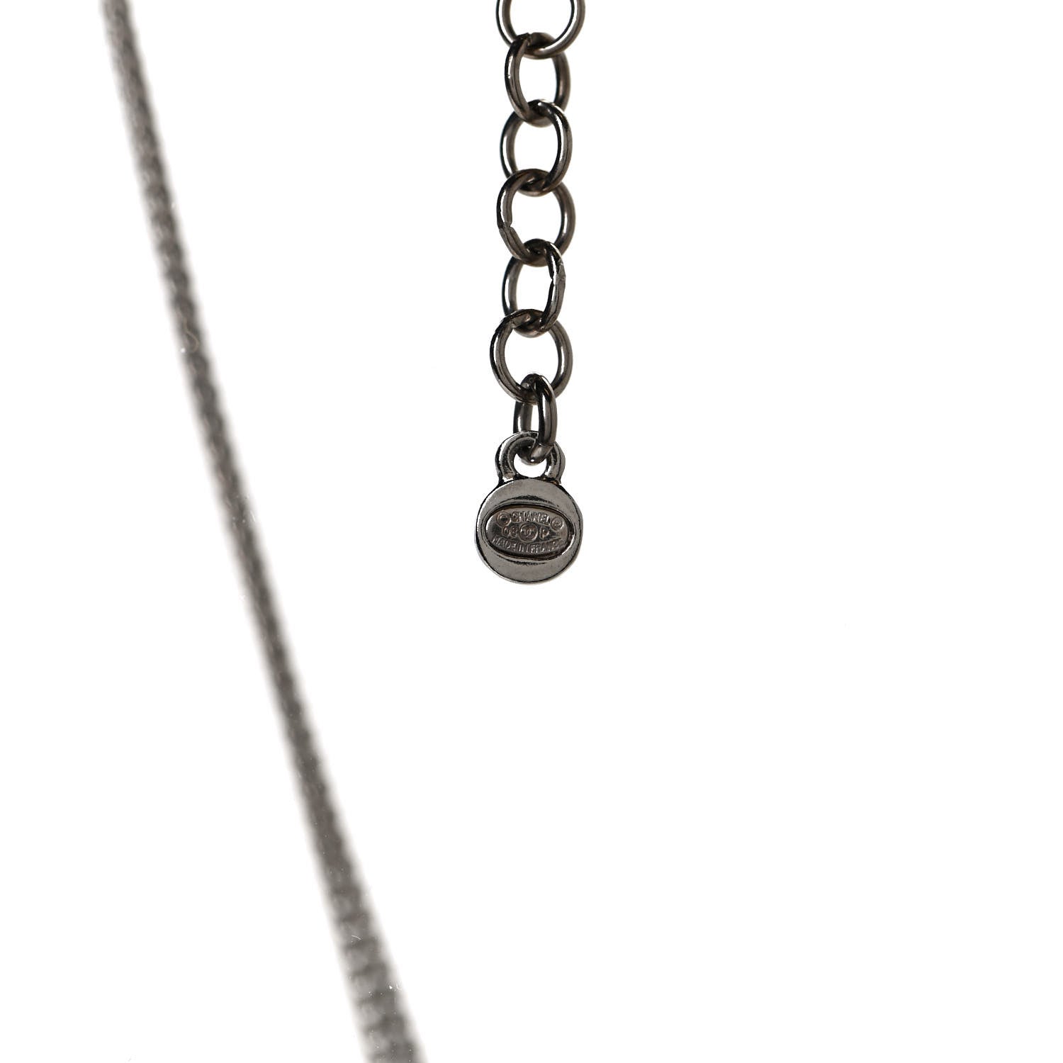 Chanel Baguette Crystal Coco Love CC Pendant Necklace Silver Black 6 of 7