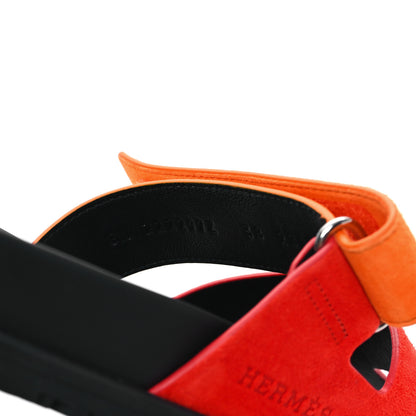 Hermes Suede Goatskin Womens Chypre Sandals 38 Rouge Ecarlate 9 of 9