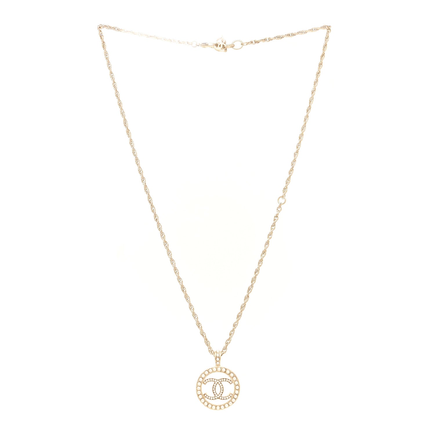 Chanel Pearl CC Round Pendant Necklace Gold 3 of 5