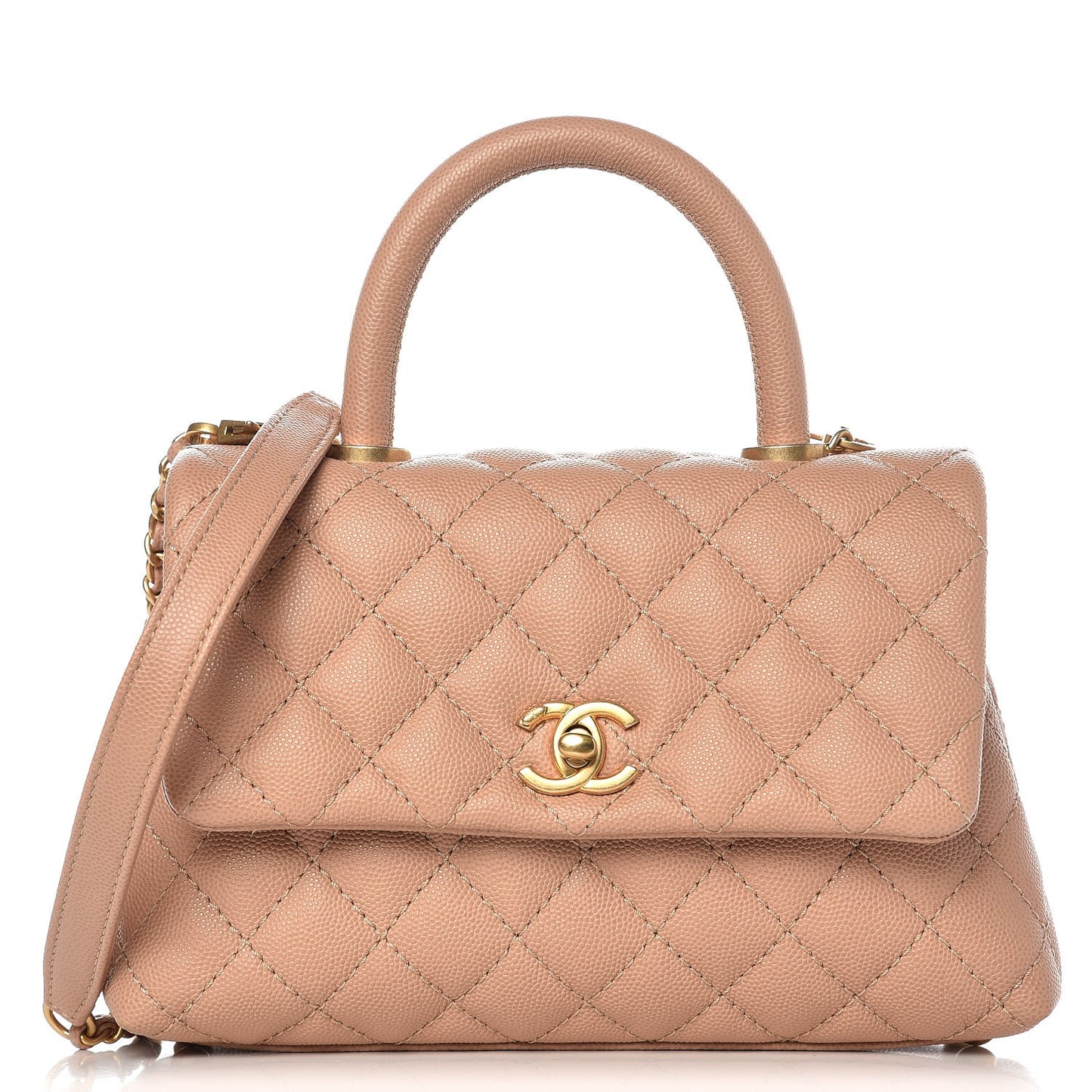 Caviar Quilted Mini Coco Handle Flap Beige