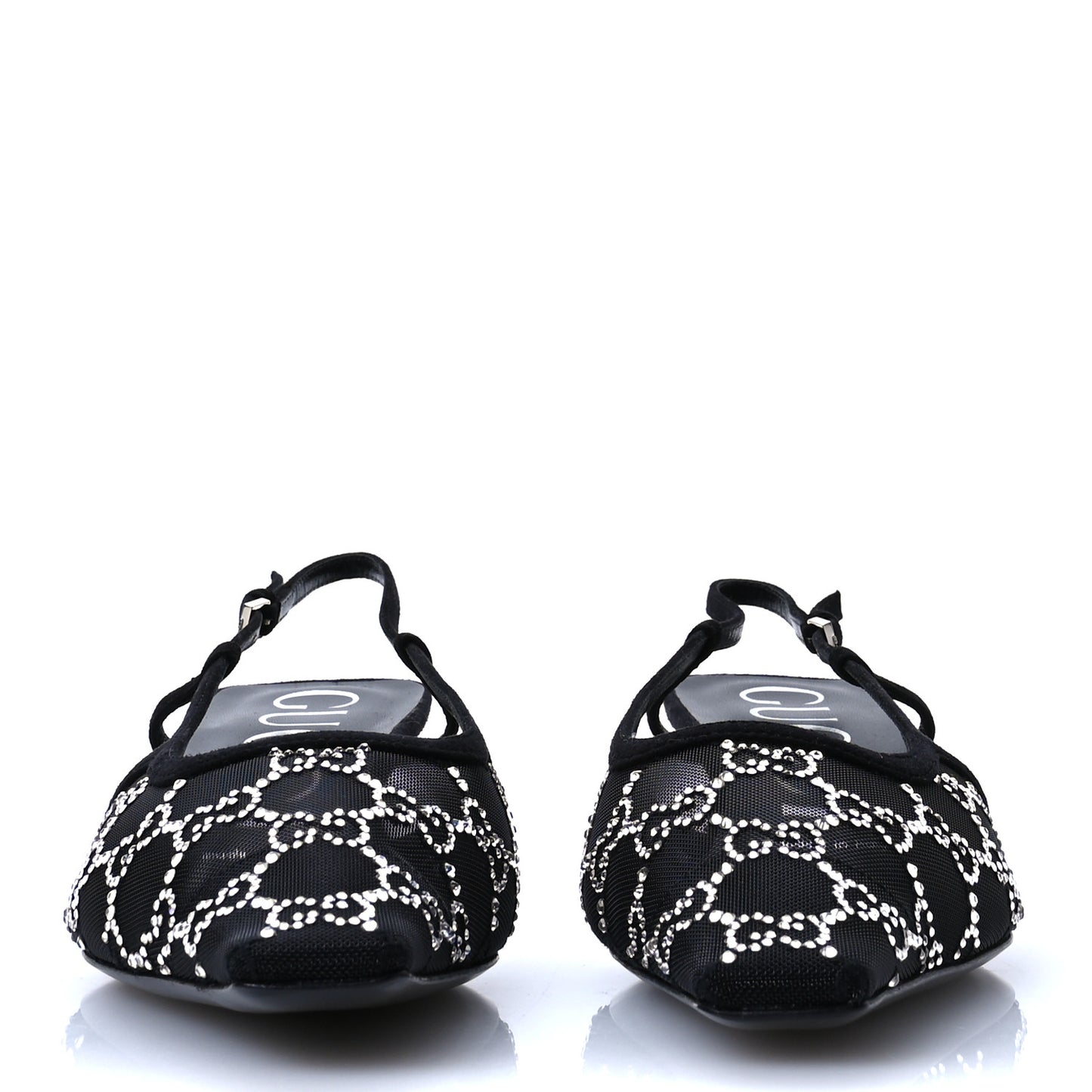 Tela Retino Kid Scamosciato Crystal GG Monogram Square G 35mm Slingback Pumps 38.5 Black