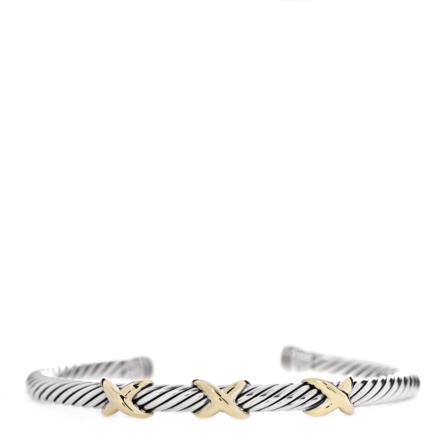 David Yurman Sterling Silver 14K Yellow Gold 5mm Triple X Cable Bracelet 1 of 4