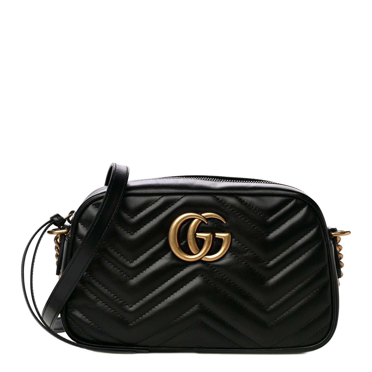 Calfskin Matelasse Small GG Marmont Chain Shoulder Bag Black
