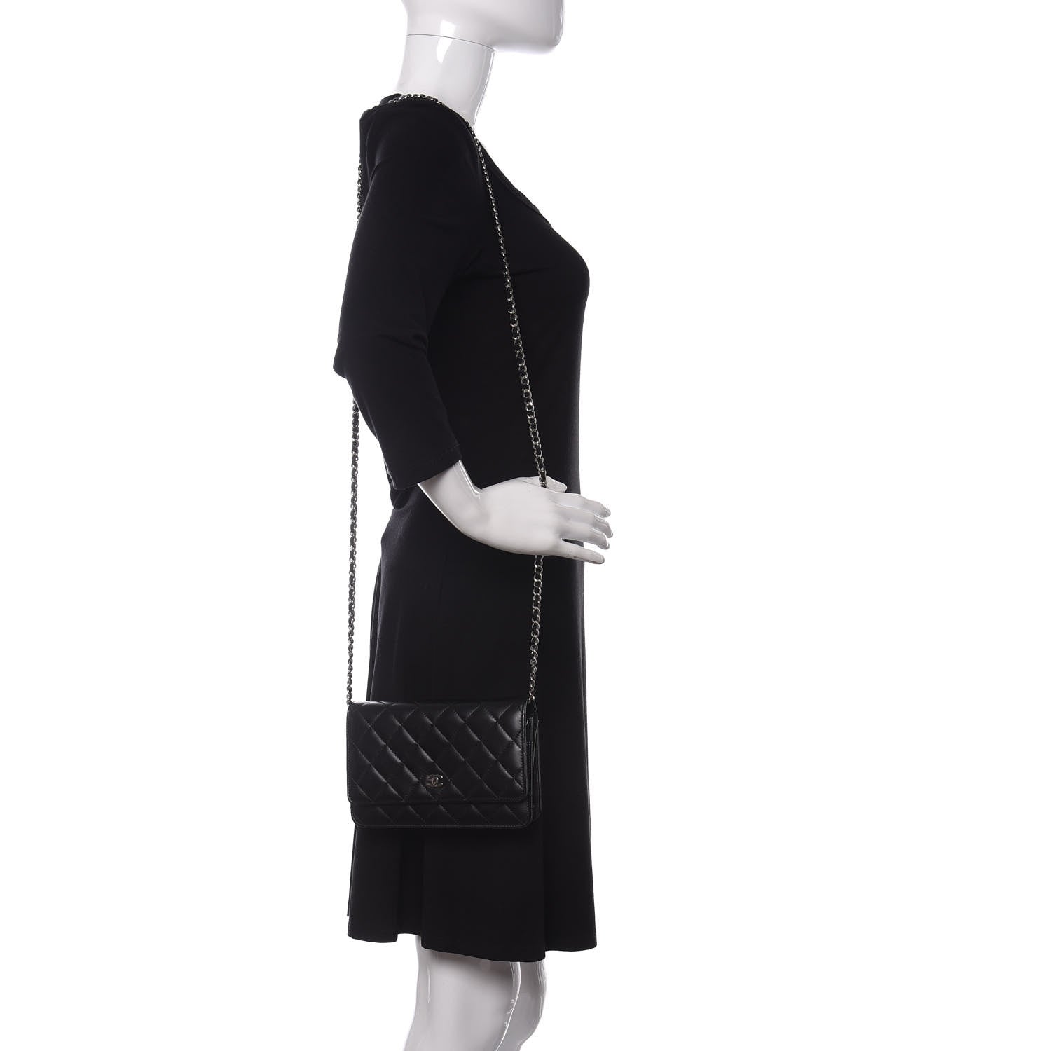 Chanel Lambskin Quilted Wallet On Chain WOC Black 2 of 16