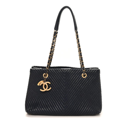 Chanel Wrinkled Lambskin Chevron Quilted Surpique Tote Navy Blue 1 of 10