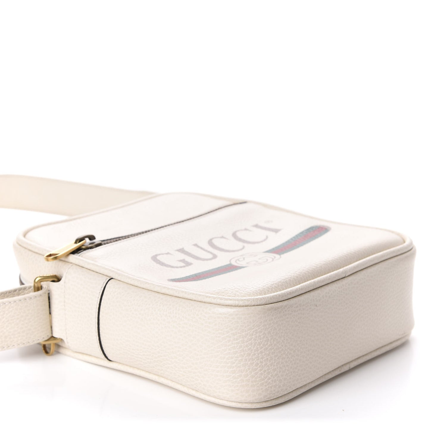 Grained Calfskin Logo Messenger Bag White