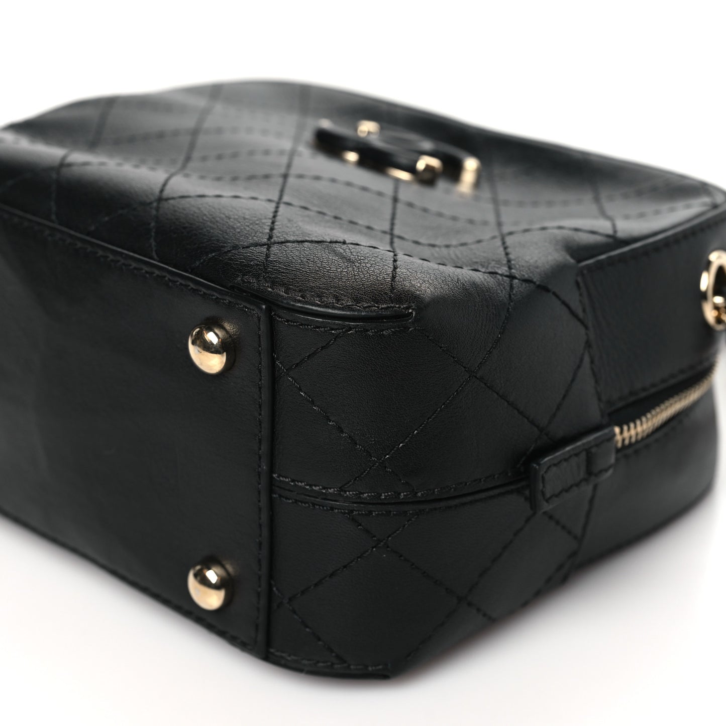 Calfskin Stitched Covered CC Camera Case Bag Black