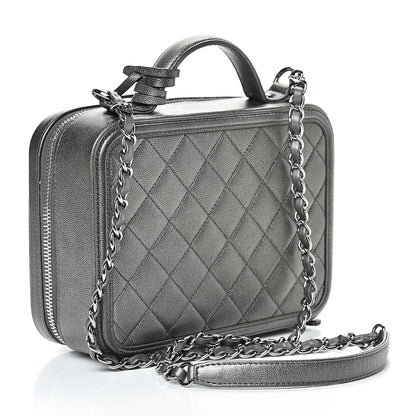 Chanel Metallic Caviar Quilted Medium CC Filigree Vanity Case Dark Silver 2 of 9