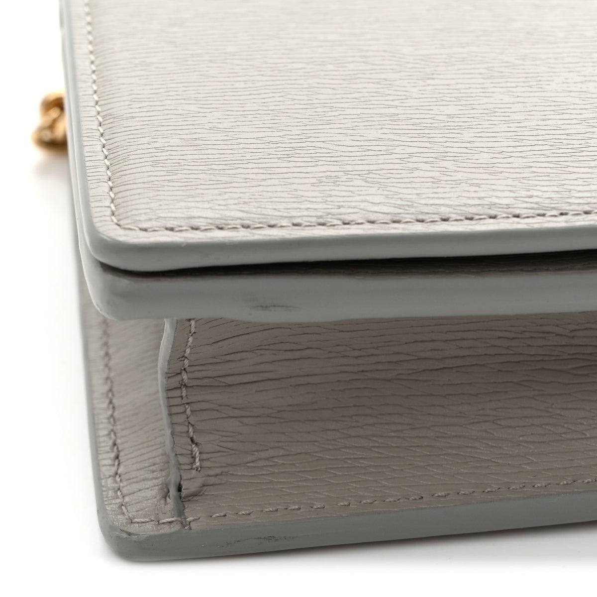 Textured Calfskin Script Logo Wallet On Chain Grey