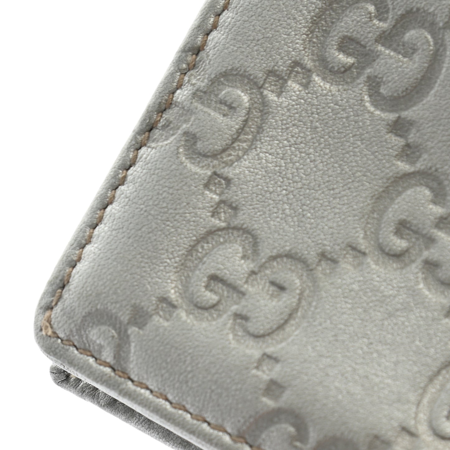 Metallic Guccissima Interlocking G Flap Card Case Silver