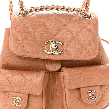 Chanel Shiny Caviar Quilted Small Duma Pockets Drawstring Backpack Dark Beige 8 of 11