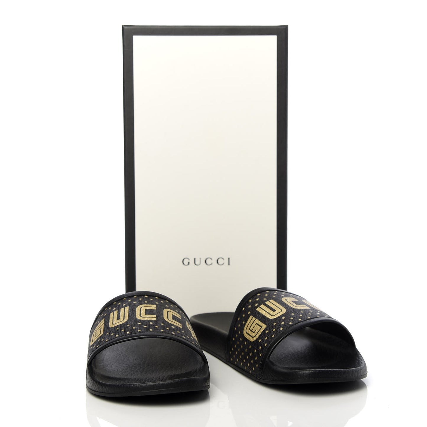 X SEGA Supreme Canvas GUCCY Stars Womens Slide Sandals 39 Black Gold