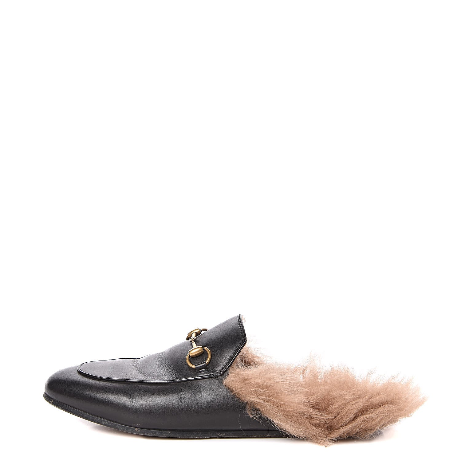 Gucci Calfskin Fur Womens Princetown Slippers 37.5 Black 1 of 10