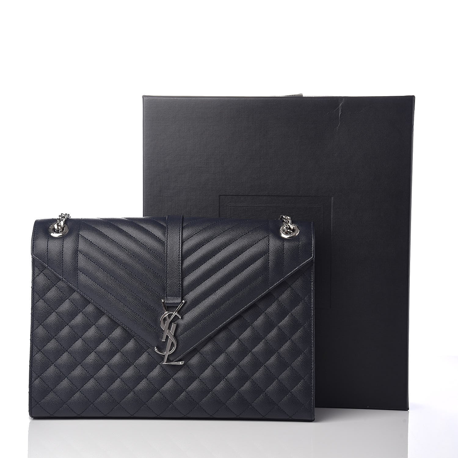 Saint Laurent Grain De Poudre Large Tri-Quilt Monogram Satchel Deep Marine 9 of 9