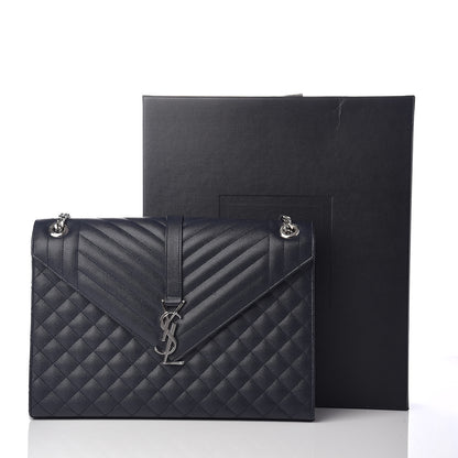 Saint Laurent Grain De Poudre Large Tri-Quilt Monogram Satchel Deep Marine 9 of 9