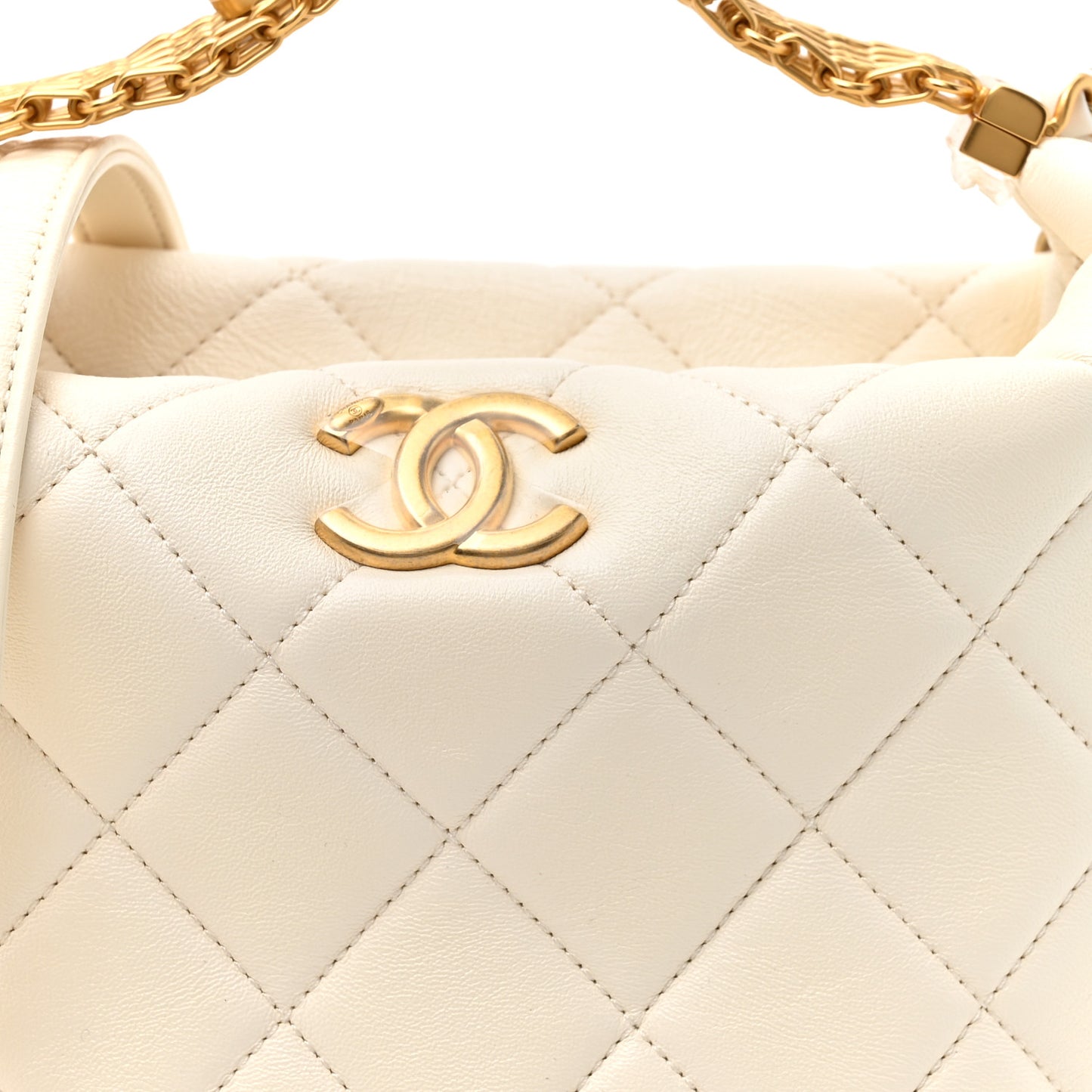 Lambskin Quilted CC Crystal Signature Chain Hobo White