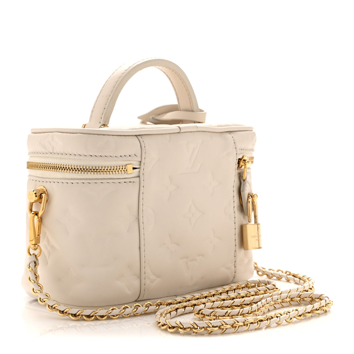Lambskin Embossed Monogram Coussin Vanity PM  Cream