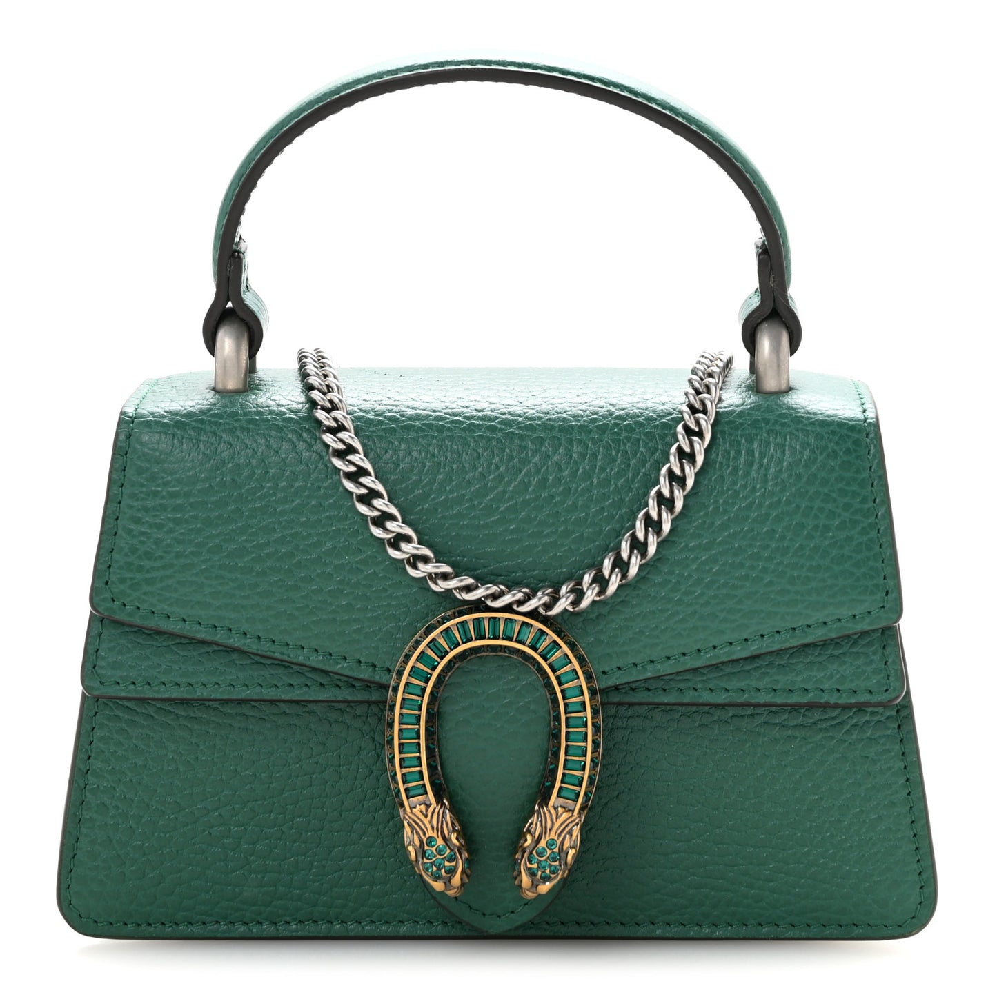 Dollar Calfskin Crystal Mini Dionysus Top Handle Bag Emerald