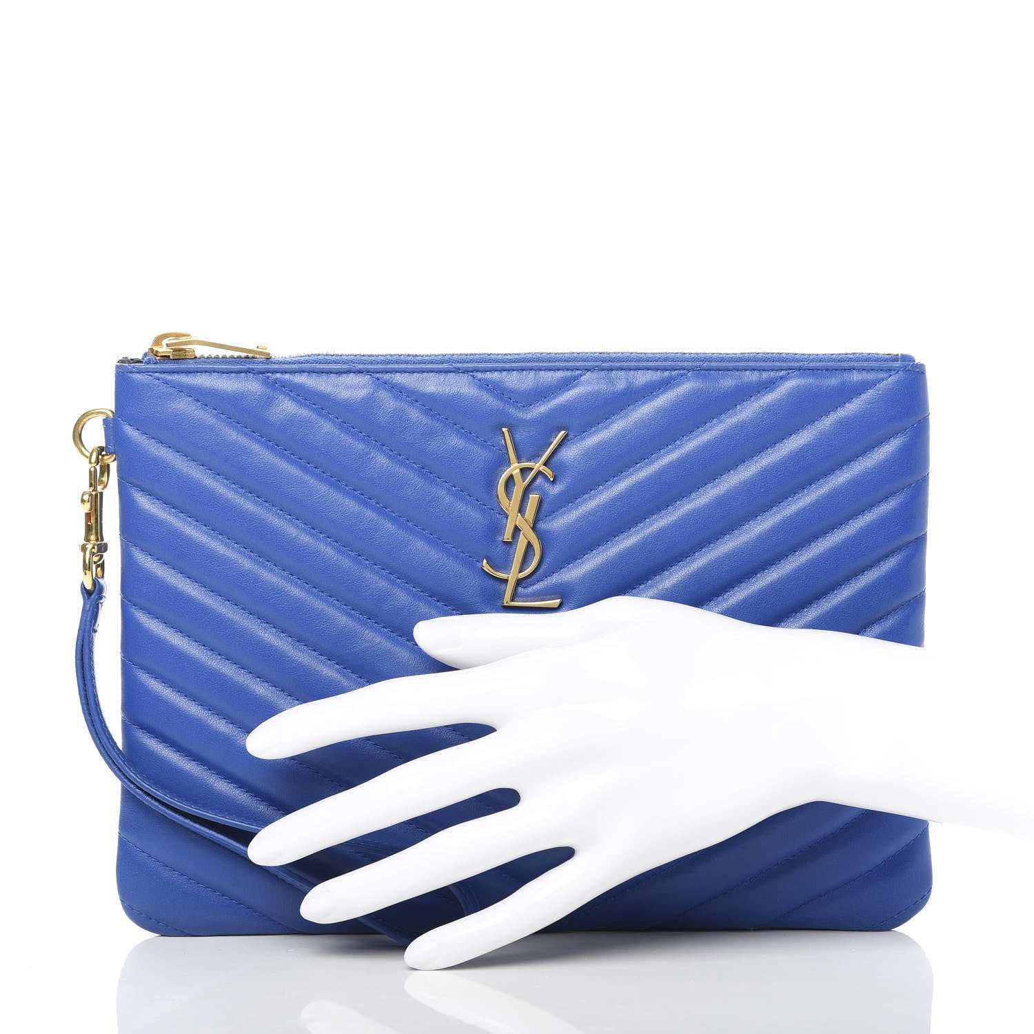 Saint Laurent Calfskin Matelasse Chevron Monogram Zip A5 Pouch Blue Majorelle 2 of 7