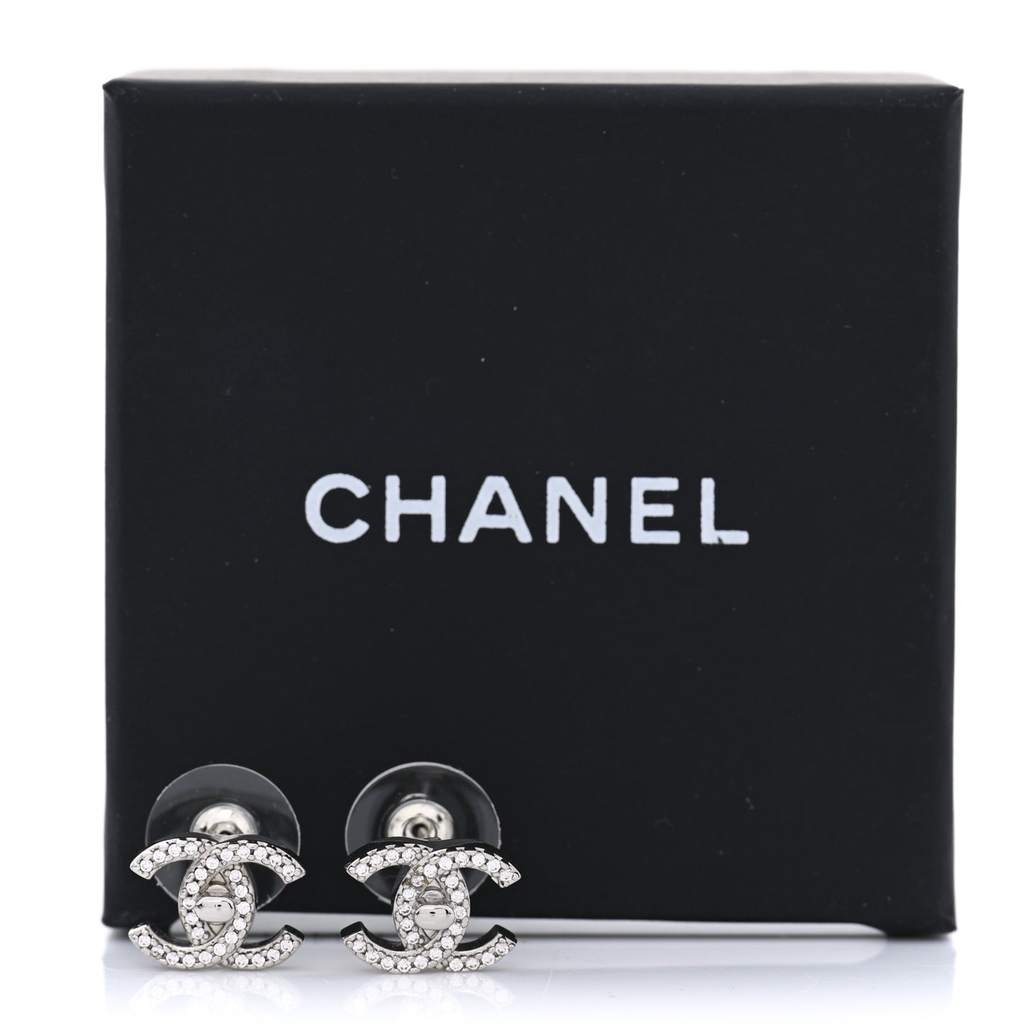 Crystal CC Turnlock Earrings Silver