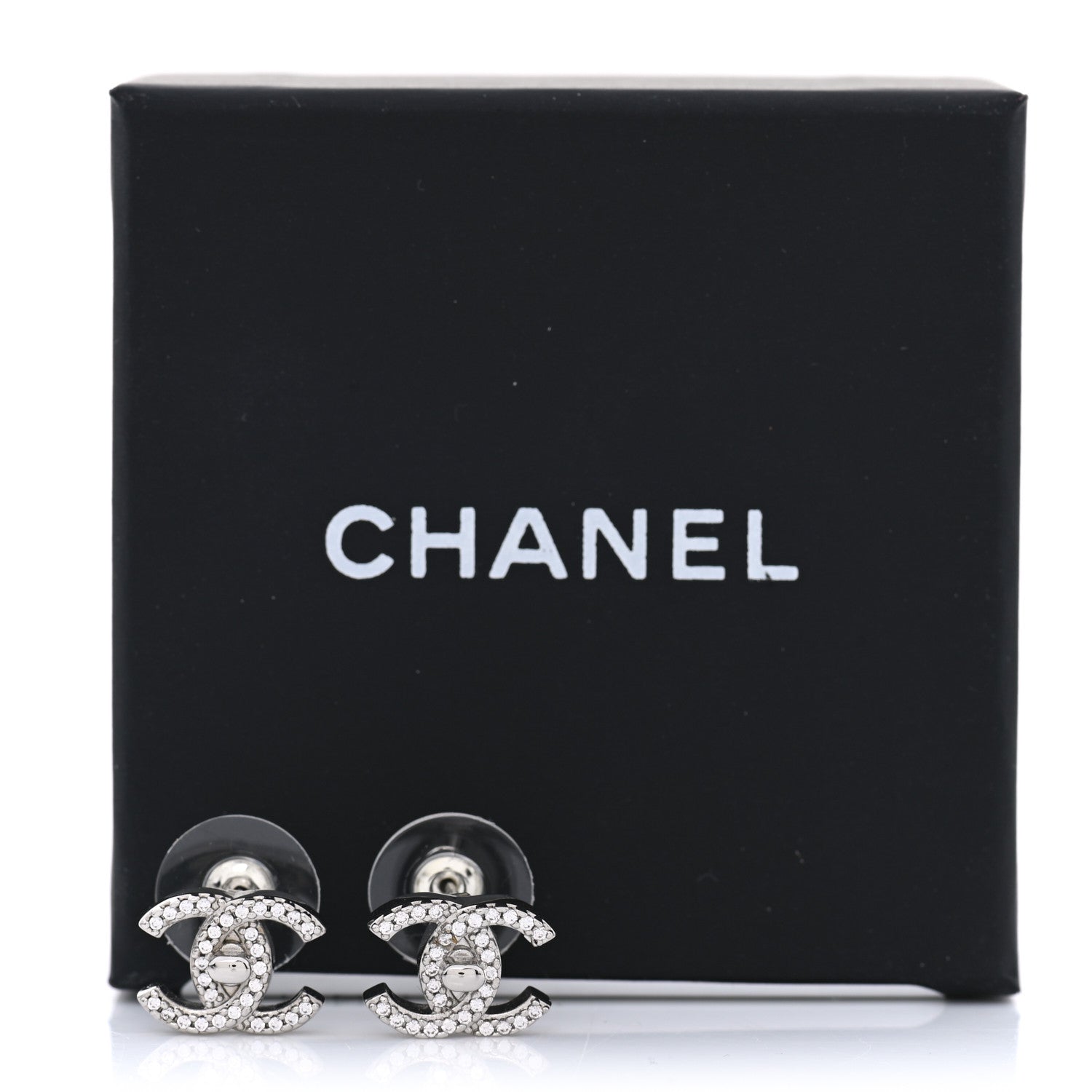 Chanel Crystal CC Turnlock Earrings Silver 5 of 5