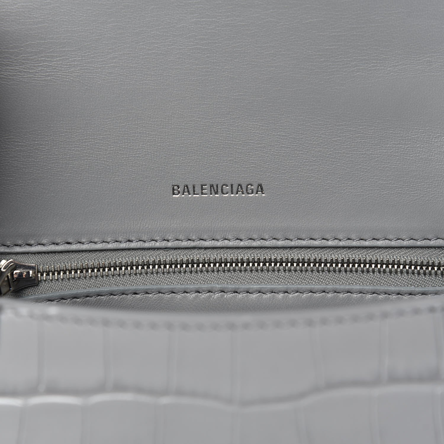 Balenciaga Shiny Calfskin Crocodile Embossed Small Hourglass Top Handle Bag Balenciaga Grey 7 of 10